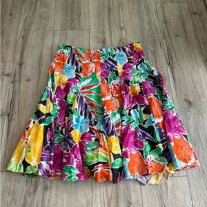 Lauren Ralph Lauren Vibrant Floral 100% Cotton A-Line Skirt Sz 12